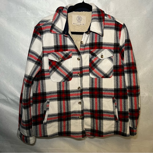 Sage Women's Long Sleeve Plaid Super Plush Sherpa Lined Fleece Shirt Jacket M - Picture 5 of 14